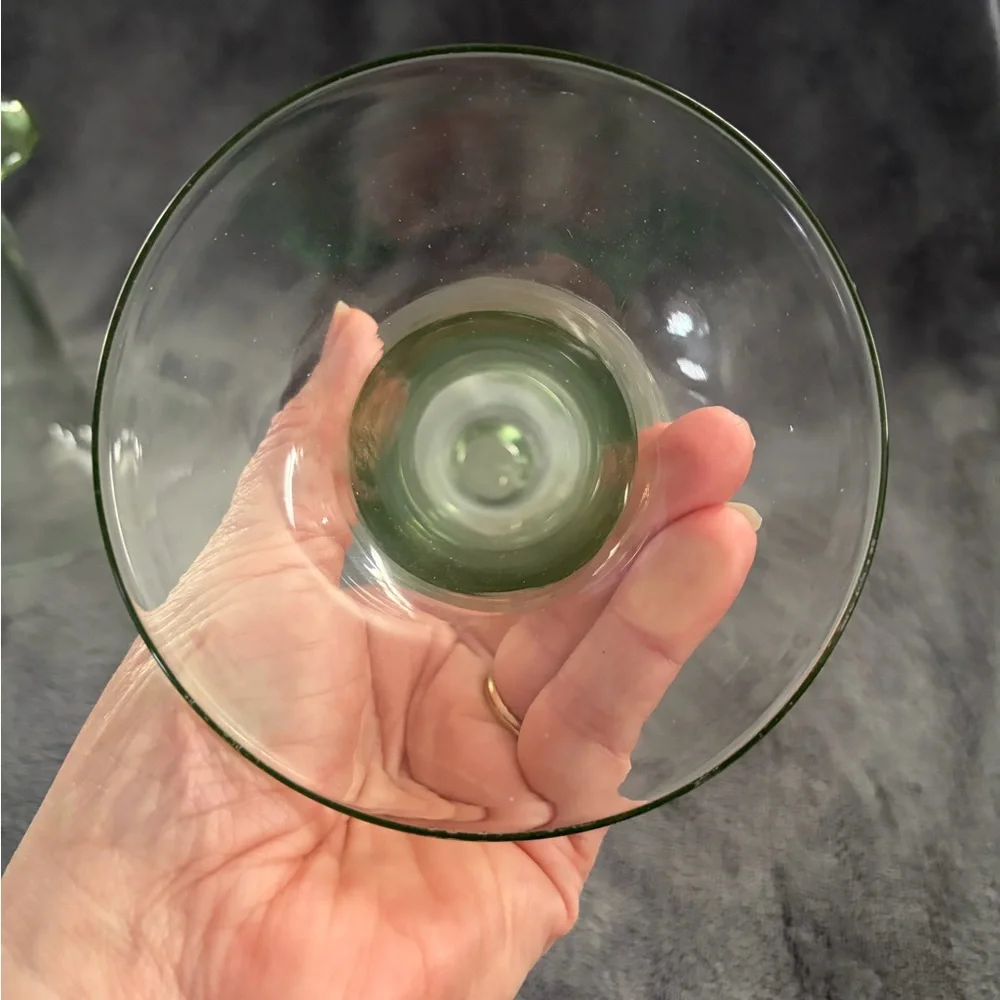 Pottery Barn Savoy taper candle Sticks holders green glass, Set of 2.